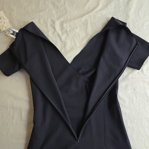 Armani Collezioni Milano Jersey Faux Wrap Navy Midi Dress Minimalist - Picture 14 of 16